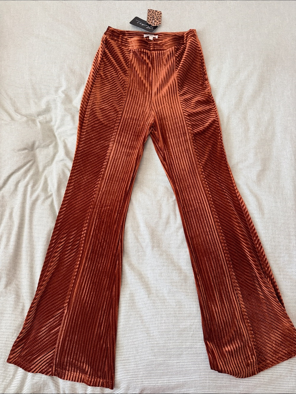 Flying Tomato Ribbed Velvet Flare Pants - Rusty Orange